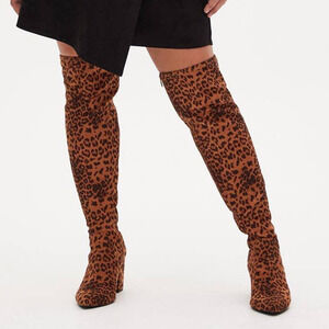 Torrid 6WW Wide Extra Wide Calf Leopard Print Over‎ the Knee Boots 3.5" Heel